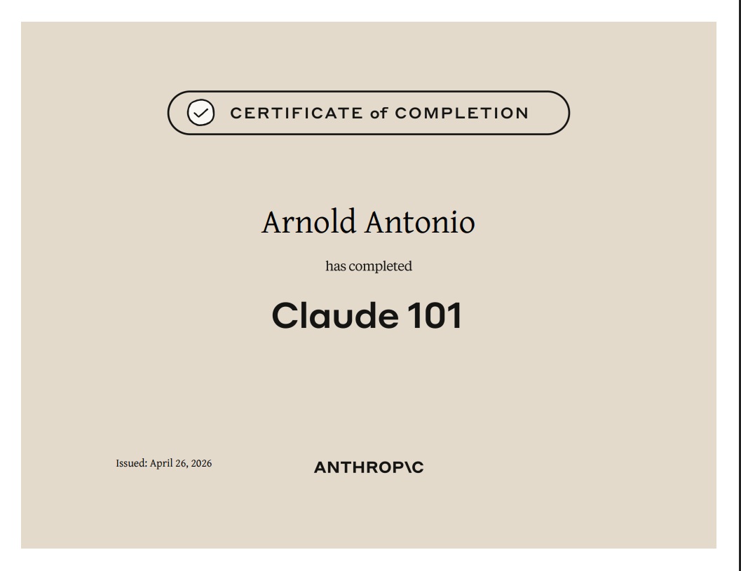 Claude 101 certificate from Anthropic