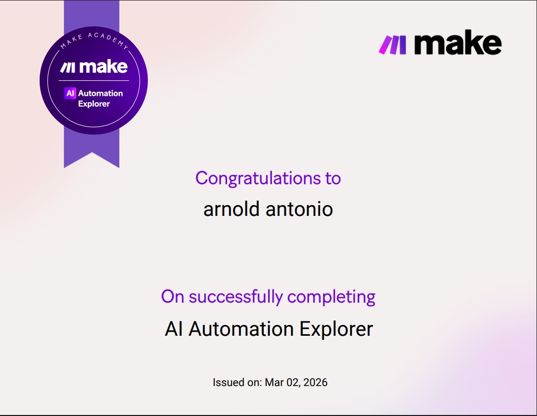 AI Automation Explorer certificate from Make Academy