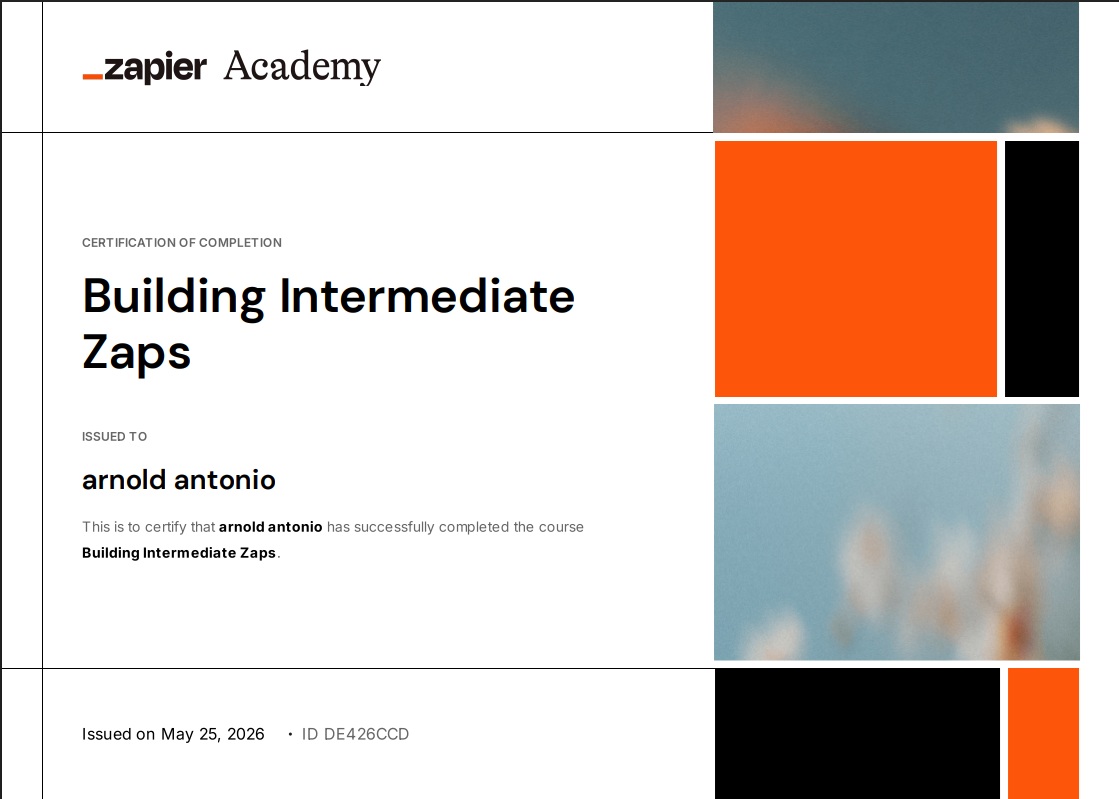 Building Intermediate Zaps certificate from Zapier Academy